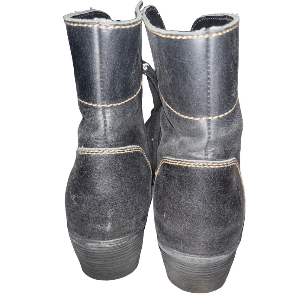 Fly London Ankle Wedge Boots Lace Up black Leather - Picture 5 of 11
